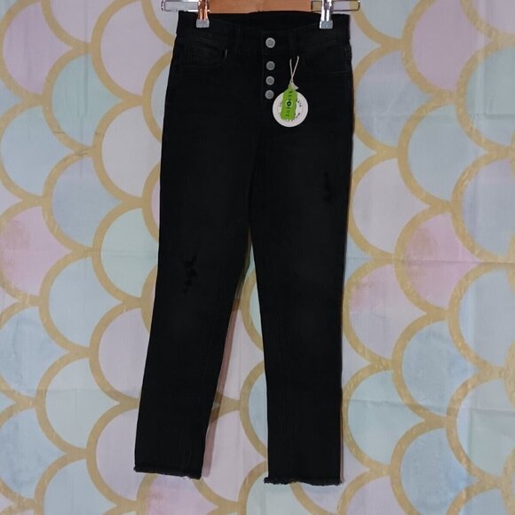 Justice Brand Fashion Jeans Size 10 Girls Washed Black Fringe Hem NWT - Picture 2 of 9